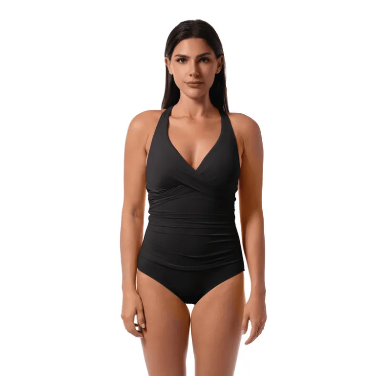 Jantzen AMELIE WRAP ONE PIECE^ Solid Color Suits|Perfect Black Suits