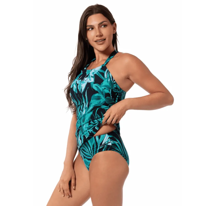 Jantzen BOLD PARADISE BIANCA DRAPE TANKINI TOP^ Perfect Prints|Perfect Black Suits