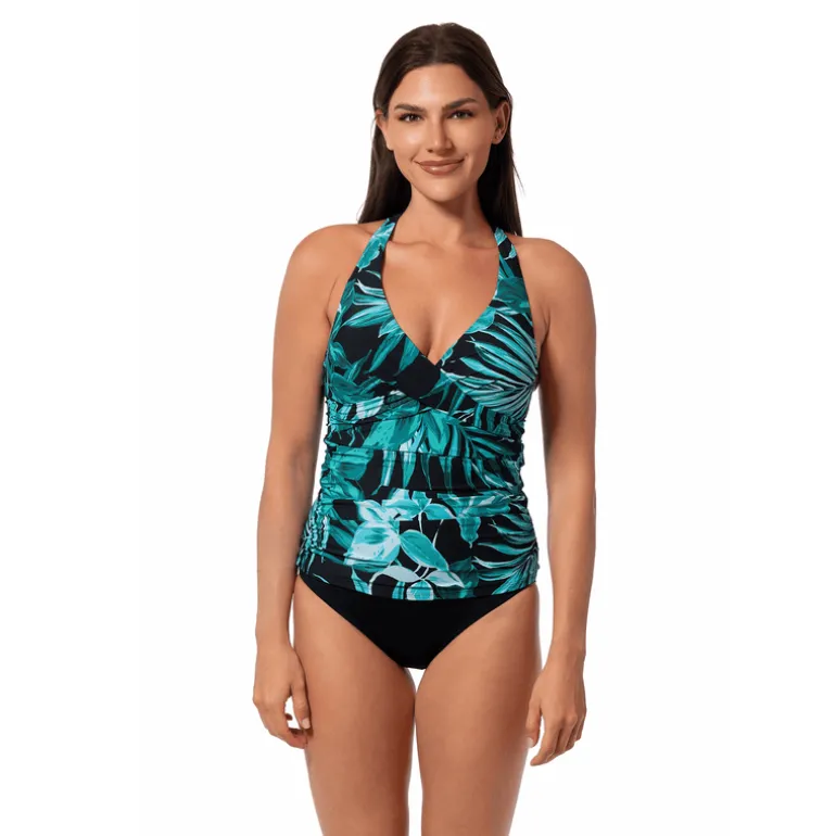 Jantzen BOLD PARADISE LOUISE WRAP TANKINI TOP^ Perfect Prints|Perfect Black Suits