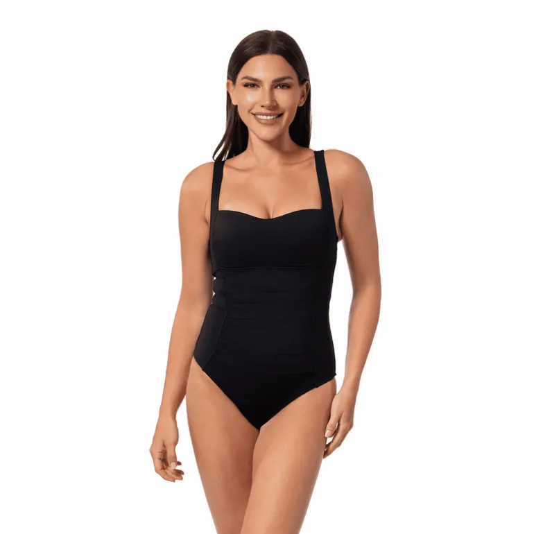 Jantzen DOUBLE DARE SCULPTING AND TUMMY CONTROL ONE PIECE^ Solid Color Suits|Perfect Black Suits