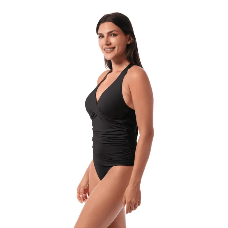 Jantzen LOUISE WRAP TANKINI TOP^ Solid Color Suits|Perfect Black Suits