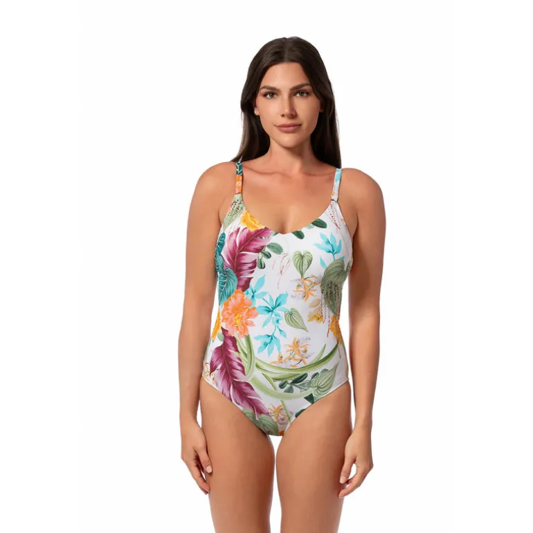 Jantzen MYSTIC TROPIC SUE TWISTED BACK ONE PIECE^ Floral Print Suits|Perfect Prints