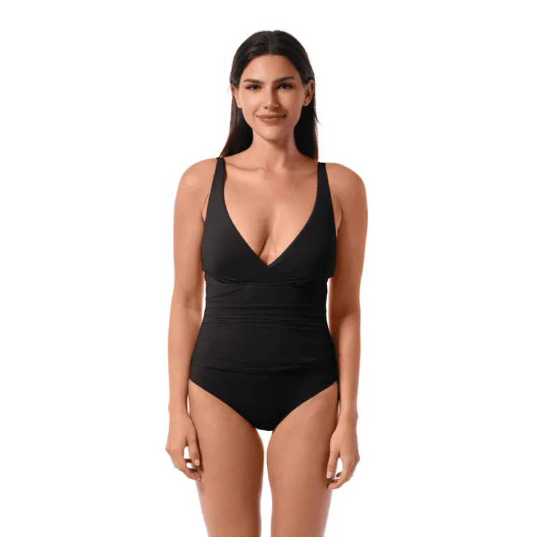 Jantzen PATTY SURPLICE ONE PIECE^ Solid Color Suits|Perfect Black Suits